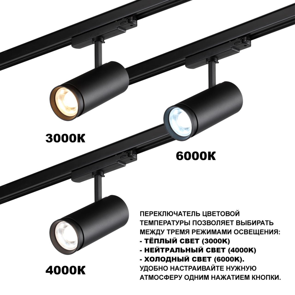 359584 PORT NT25 000 черный Светильник трехфазный трековый светодиод. с переключ. цв. темпер. и мощности IP20 LED 30-35-40W 220-240V 3000К\4000К\5700К NAIL