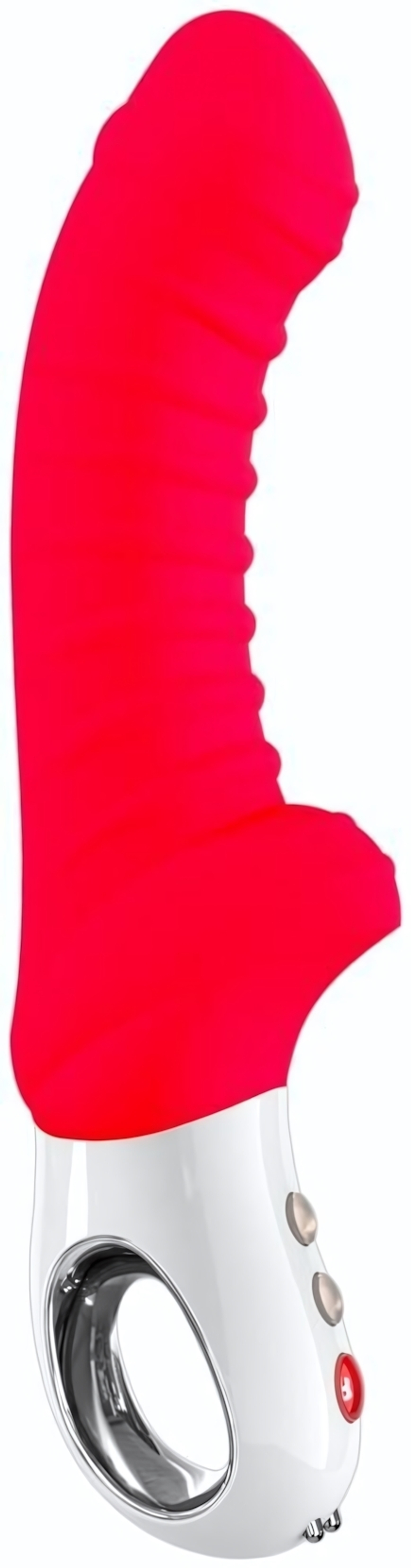 Красный вибратор с рёбрышками Tiger - 22,3 см. (Цвет: красный)