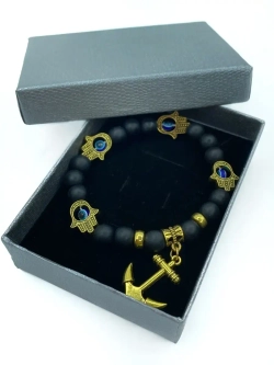 Браслет от сглаза с оберегом Ладонь Хамса и подвеской Якорь