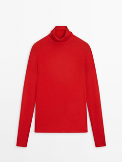 Massimo Dutti Топ из смесового лиоцелла с длинными рукавами, красный