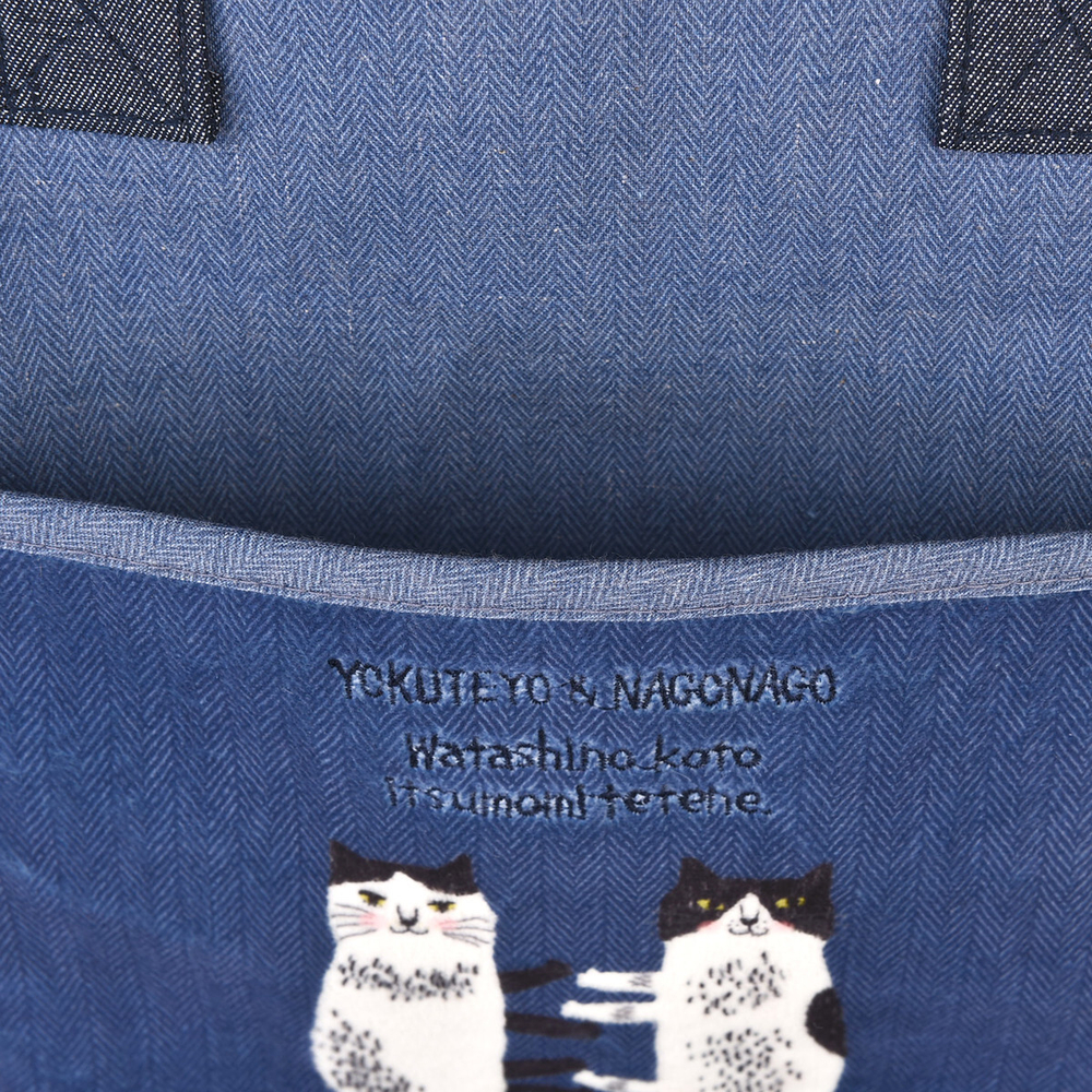 Сумка женская с котами, через плечо, на молнии и карманом для напитков "NAGONAGO", джинсовый синий, 23-6552-2, KUSUGURU