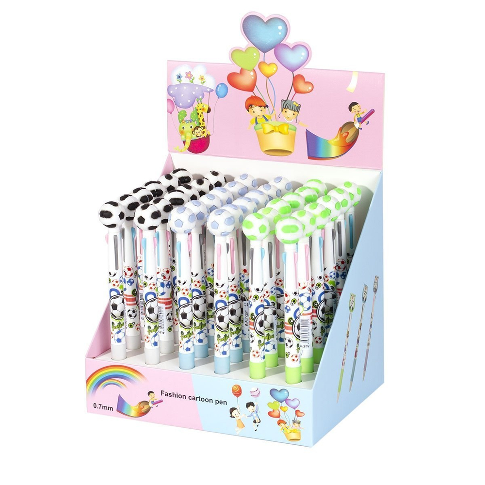 Ручка шариковая Alingar "Мяч", 0,7 мм, 3-х цветная (син., черн., красн.), автоматическая, резиновый грип, пластикоый цветной корпус, карт. уп.