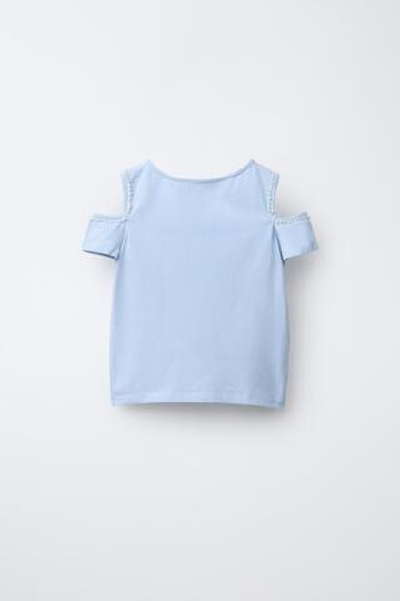 ZARA ФУТБОЛКА С ЖЕМЧУЖИНАМИ, ГОЛУБОЙ