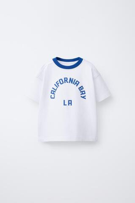 ZARA ФУТБОЛКА С НАДПИСЬЮ, СИНИЙ/БЕЛЫЙ