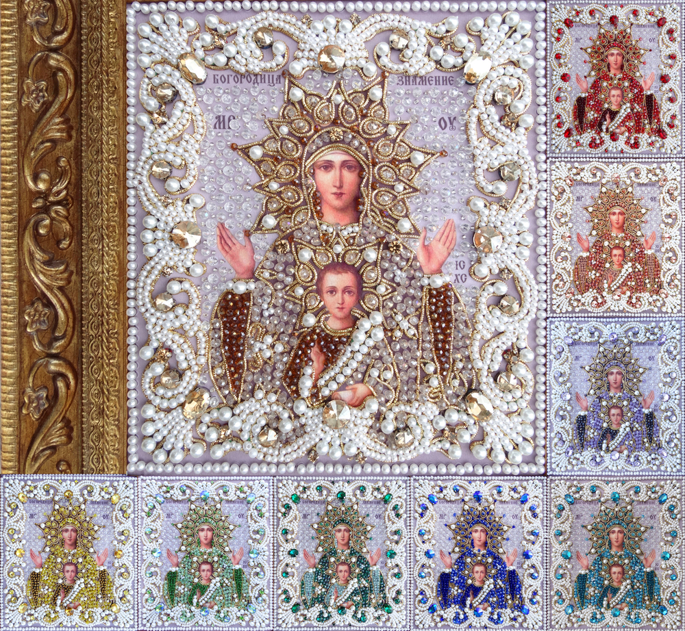 Принт-ЖС12 Ткань с нанесенной авторской схемой Богородица Знамение (Жемчужная серия) +инструкция