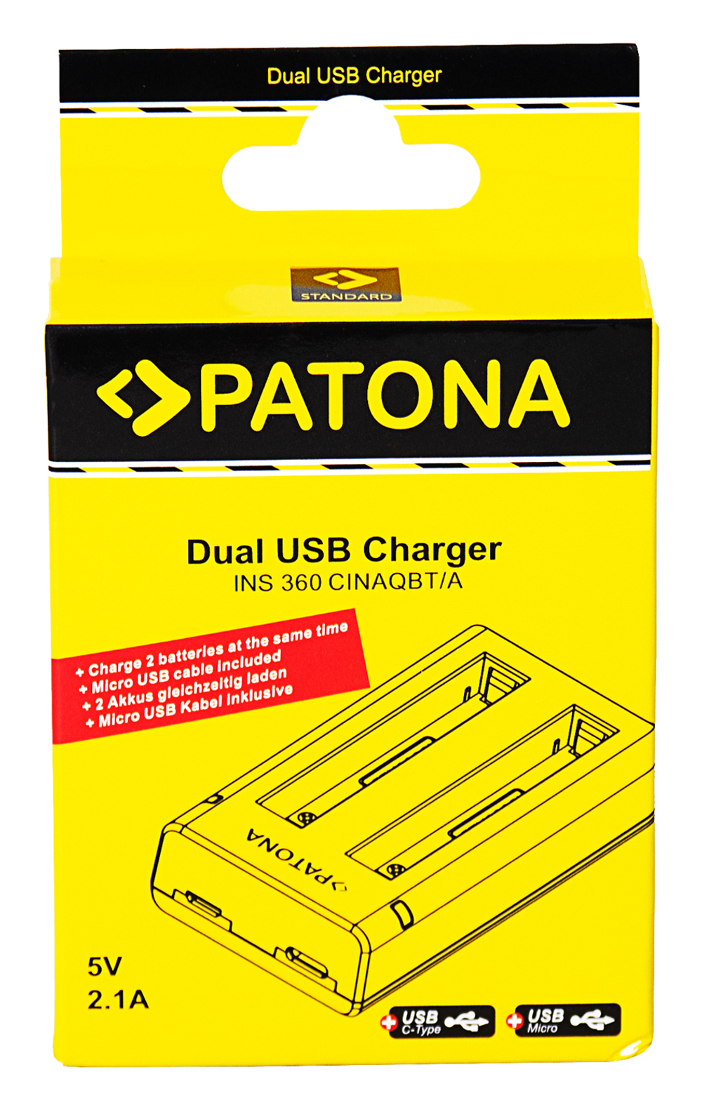 Зарядное устройство Patona Dual LCD USB для 2х аккумуляторов Insta360 X3