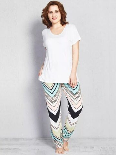Вискозный комплект с разноцветными брючками (Размер: XL) (Цвет: белый)