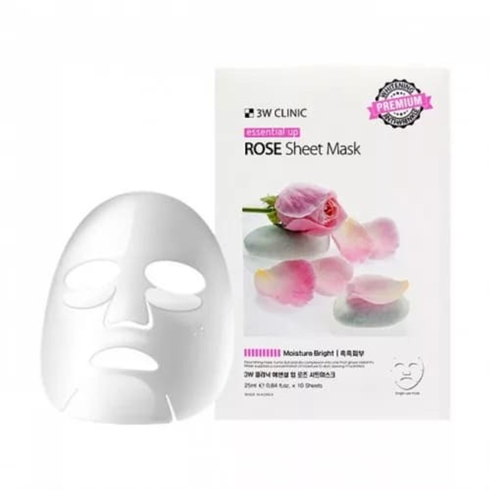 Маска для лица 3W Clinic Essential Up Rose Sheet тканевая с экстрактом розы 25 мл