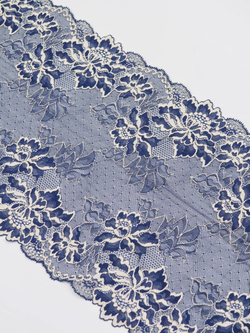 Эластичное кружево темно-синее с экрю ширина 22 см