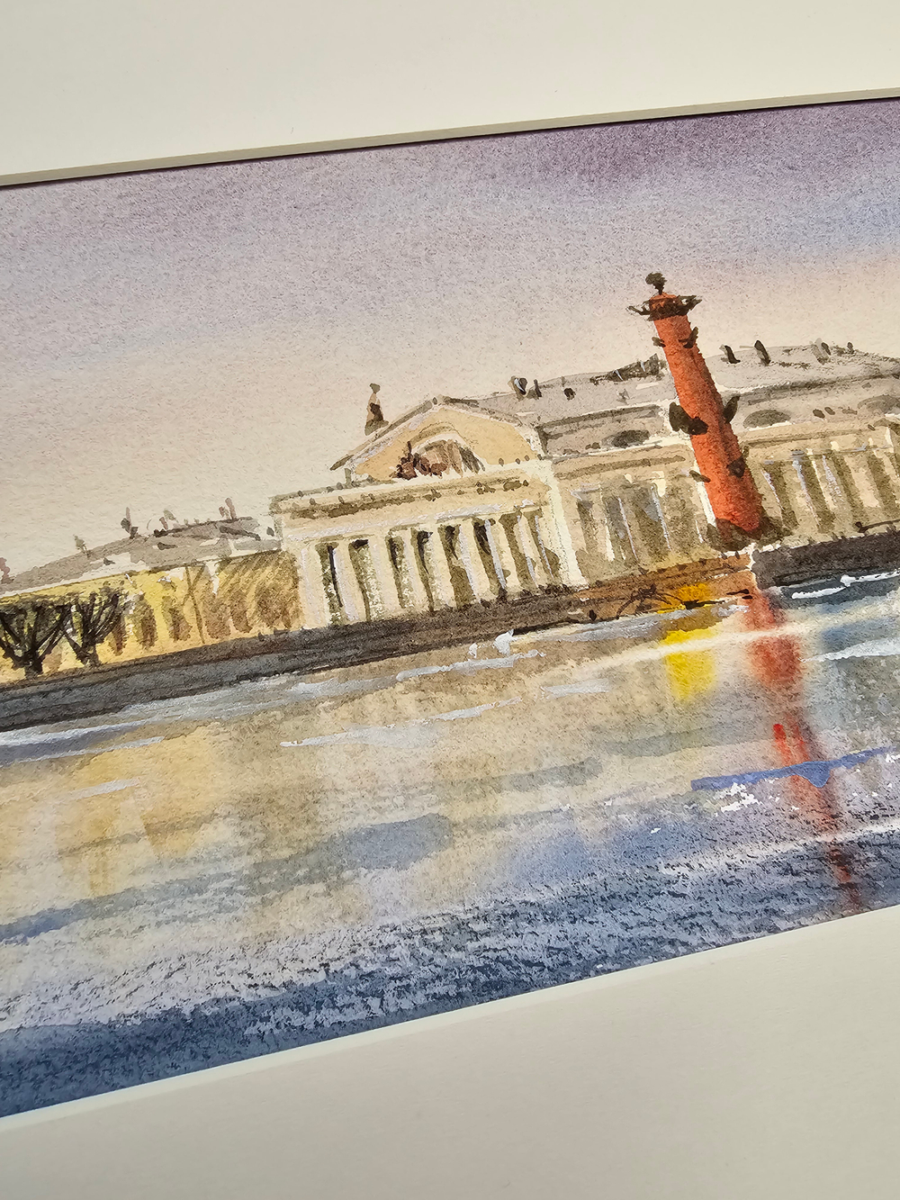 Картина авторская акварельная в раме 20х50 см на стену для интерьера "Весна на Ваське"