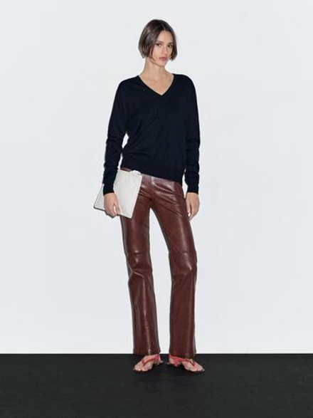 Massimo Dutti Свитер из смесовой шерсти с V-образным вырезом, темно-синий