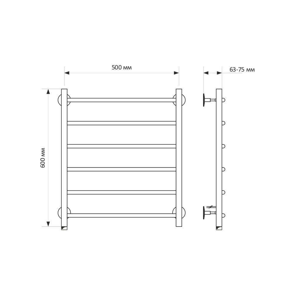 Полотенцесушитель MIXLINE CAPELLA  60х50 (кноп выключ, 255 Вт, 6 перекладин, левый) электрический