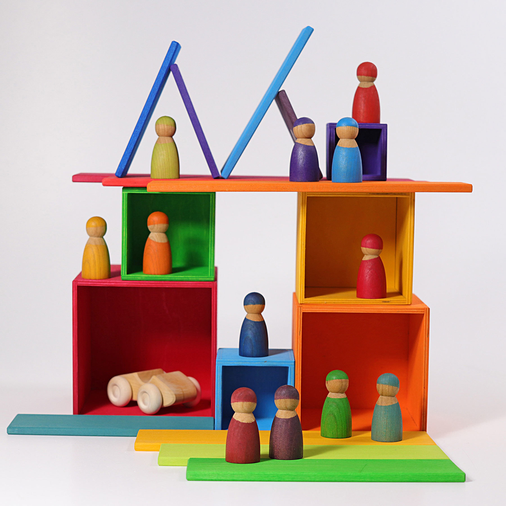 Деревянный сортер "Большие коробочки" радужного цвета, 6 деталей