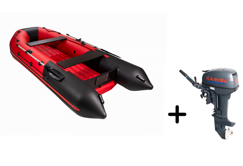 Таймень NX 3600 НДНД PRO красный-черный + KAMISU T 9.9 BMS (комплект лодка + мотор)