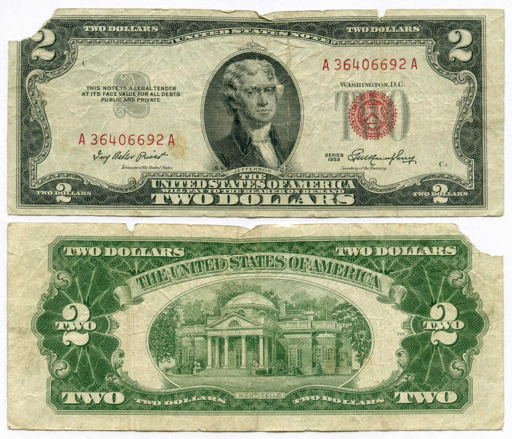 Банкнота США 2 доллара 1953 A 36406692 A. G-