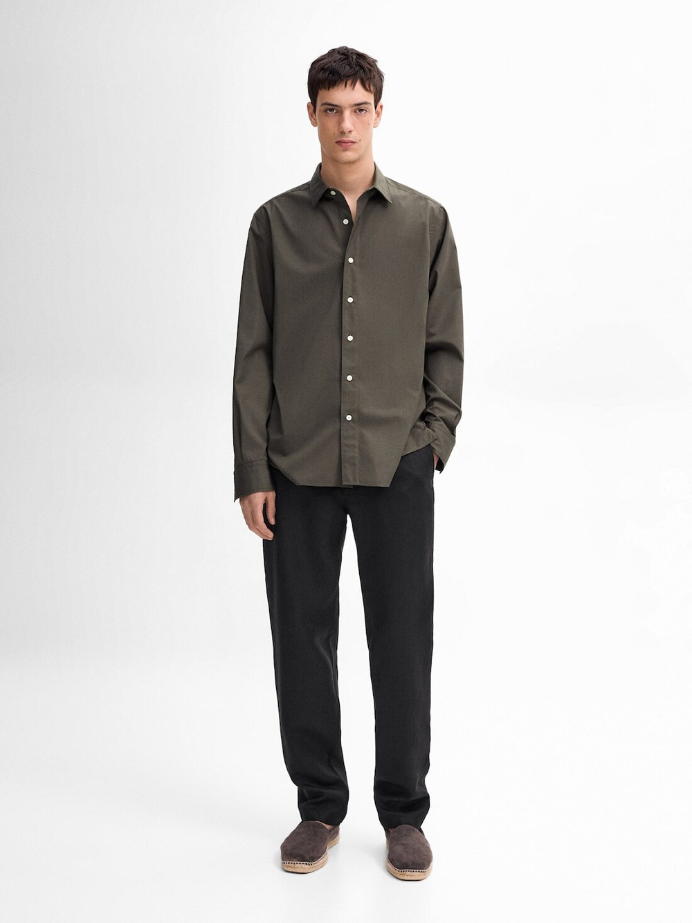 Massimo Dutti Рубашка из 100% хлопкового поплина с карманом, антрацитово-серый