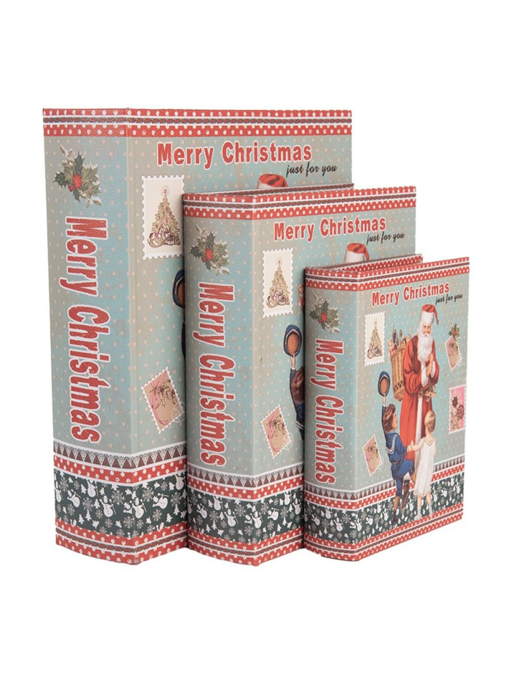Набор из 3-х шкатулок-книг "Ретро Рождество" 27x22x7 / 22x17x6 / 17x12x4 см