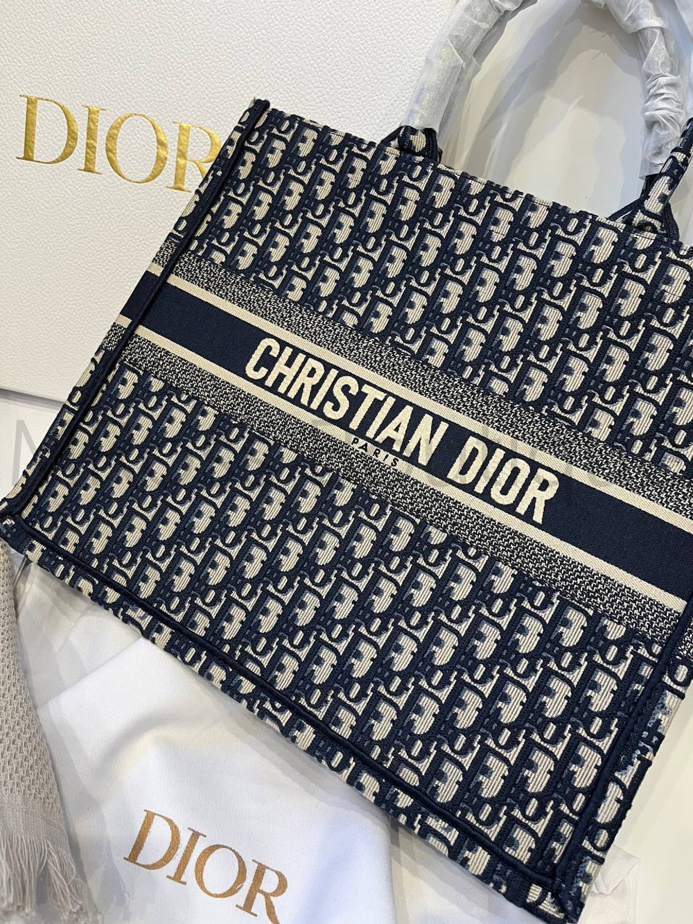 Женская сумка Dior Book Tote синего цвета большая