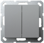 Выключатель двухклавишный 10A 250V~ с накладкой, цвет Алюминий