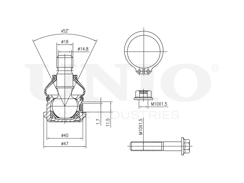 Опора шаровая передняя нижняя UNIO SSP-20085