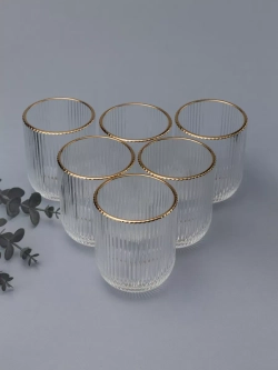 Набор ребристых стаканов для воды, 6 шт. с золотой каймой