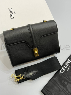 Женская брендовая сумка Селин (Celine) Teen Soft 16 in Supple Grained Calfskin - Black премиум класса