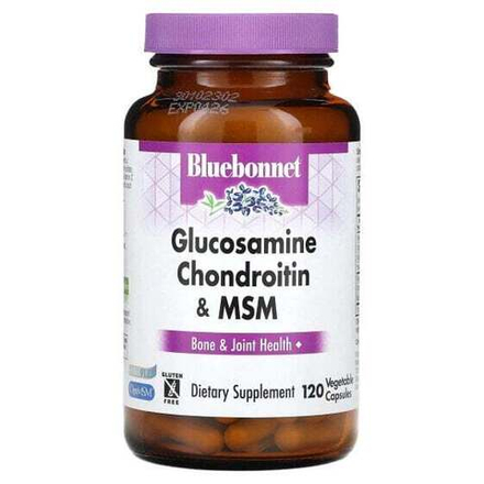 Глюкозамин, Хондроитин, МСМ Bluebonnet Nutrition, Глюкозамин, хондроитин и МСМ, 120 растительных капсул