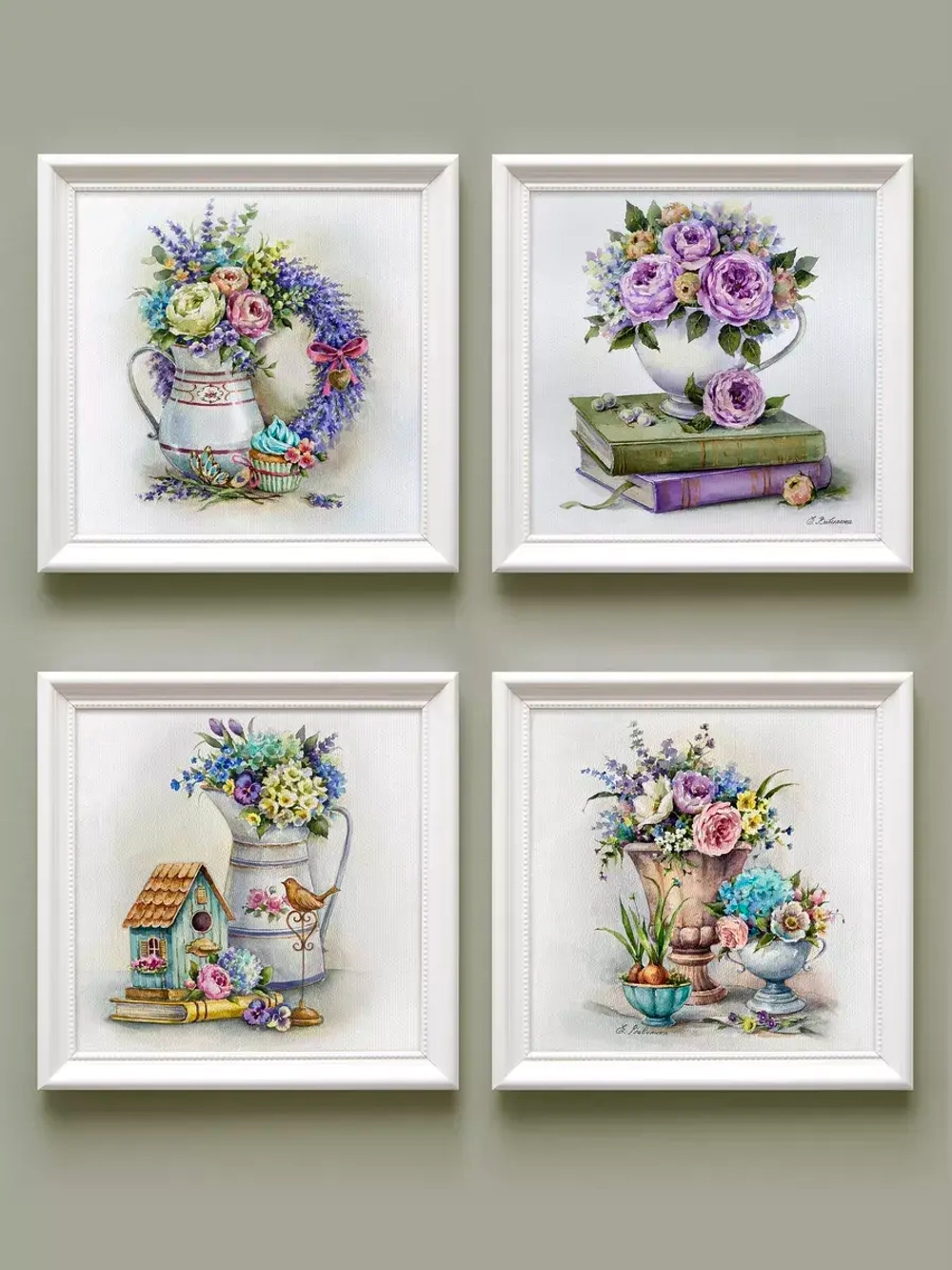 Картины на стену интерьерные на холсте 4 шт, 23*23 см