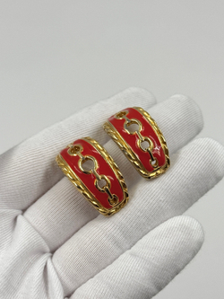 Серьги полукольца с красной эмалью