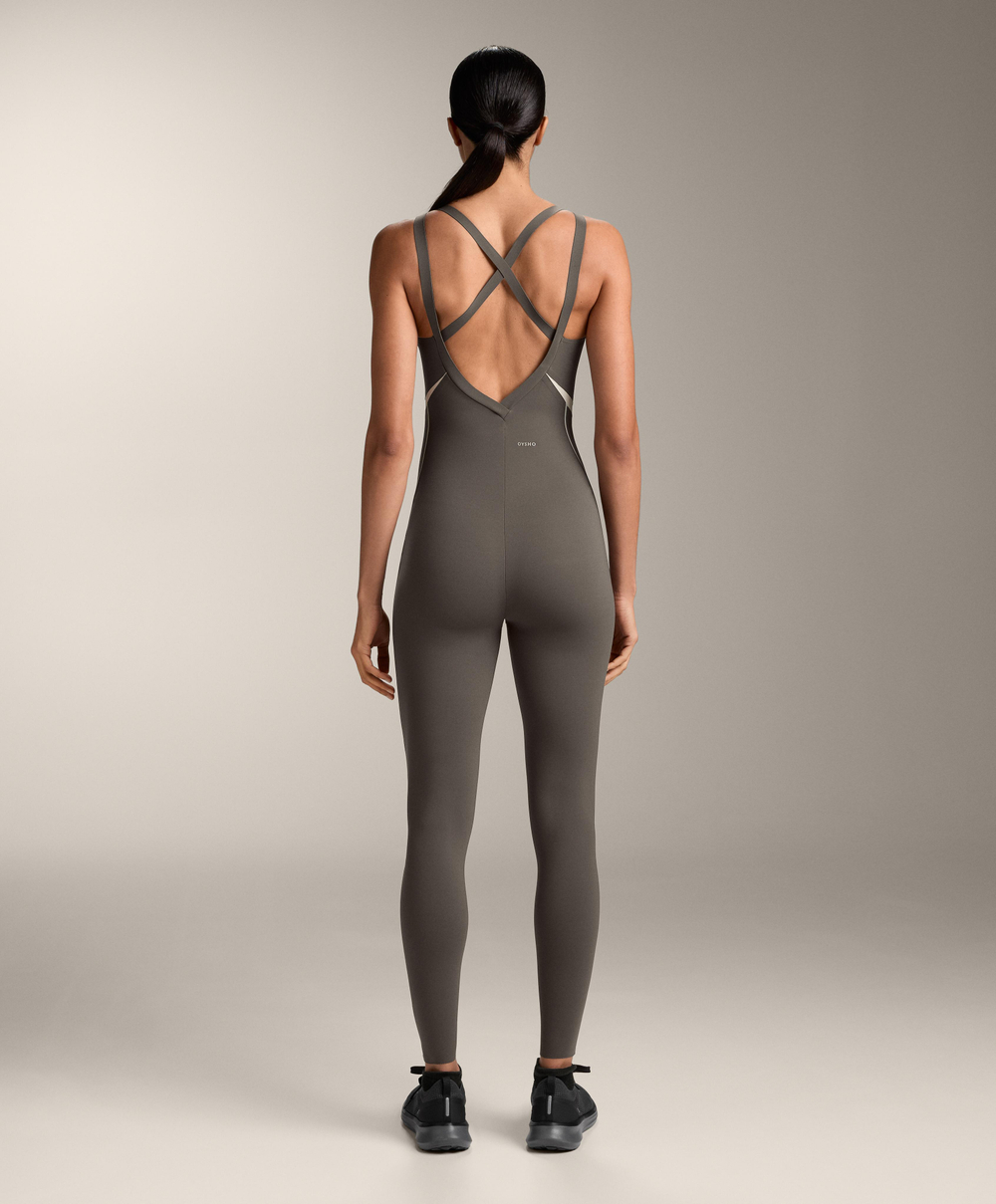 Oysho Длинный комбинезон Compressive со светоотражающими элементами, угольный
