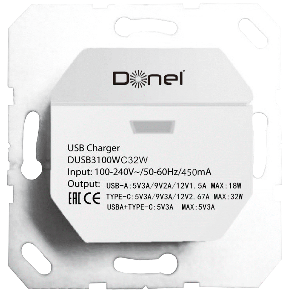 USB зарядное устройство, 3.1A. тип A:max 18W, тип С:max 32W, белый, серия DUSB