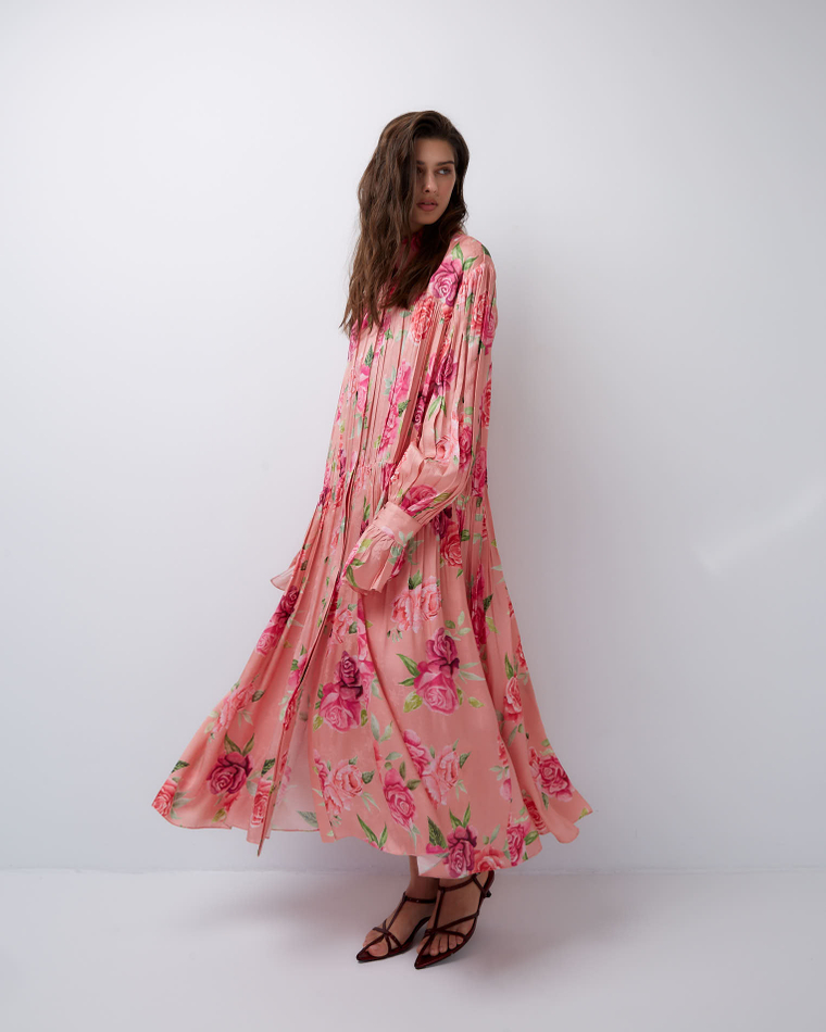 Платье-рубашка из вискозы розы розовый