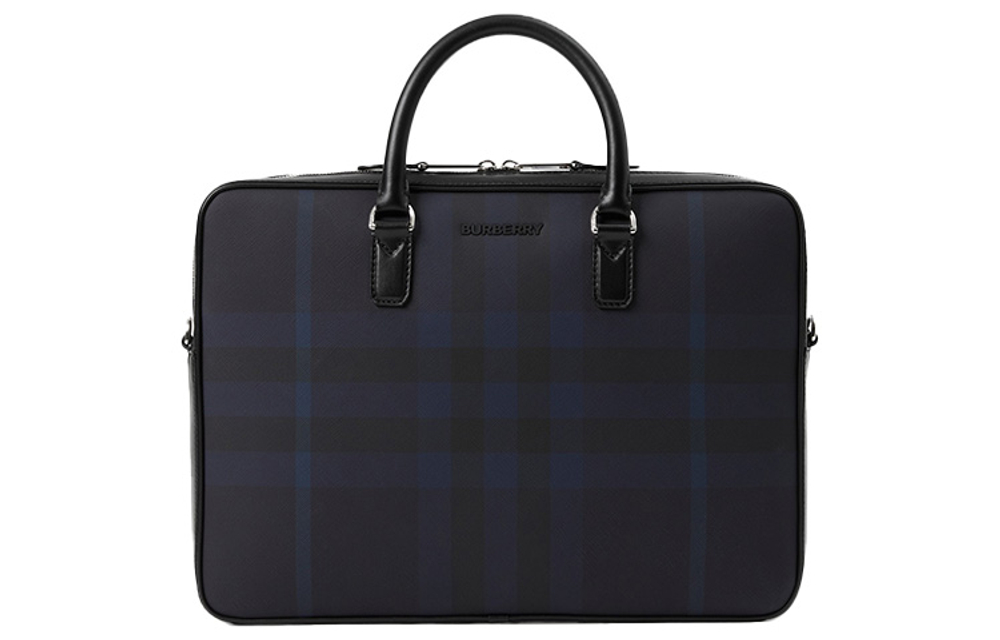 Burberry Calfskin Trim Shoulder Bag, Crossbody Bag, Handbag, Briefcase Men"s Marine Blue