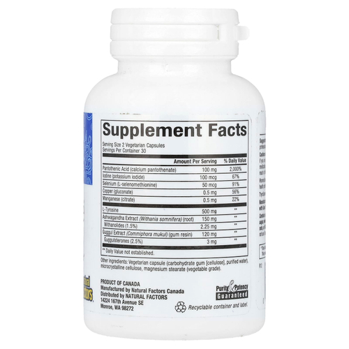 Natural Factors, WomenSense, ThyroSense, добавка для щитовидной железы, 60 вегетарианских капсул