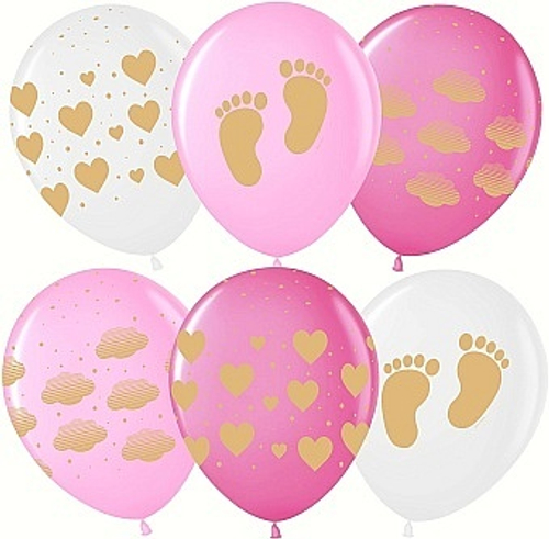 Шар латекс 12"30см Новорожденный (сердца и облака)