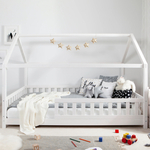 Кровать-домик 140x200 Чайн из сосны с регулировкой высоты, бортиками и основанием, белая