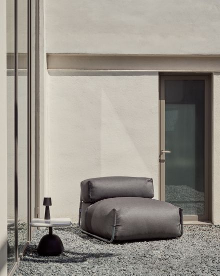 Пуф со спинкой Square темно-серого цвета для садового модульного дивана 101x101см