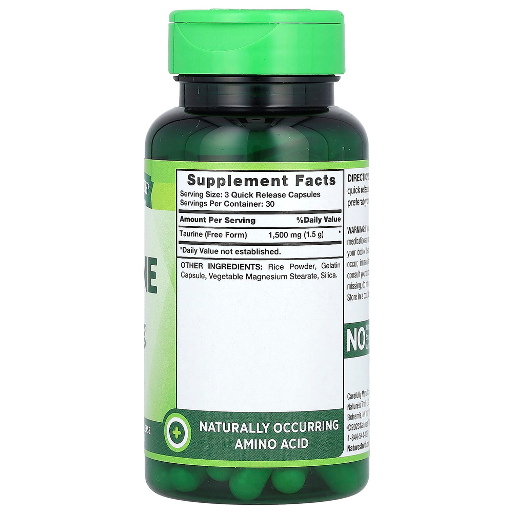 Nature's Truth, витамины, таурин, 90 капсул с быстрым высвобождением (500 мг в 1 капсуле)