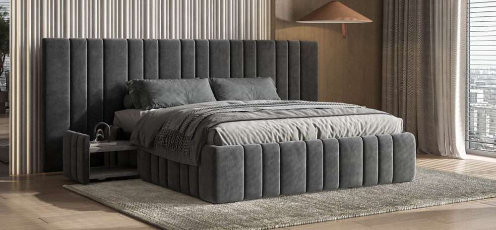 Кровать BOSS INFINITY 180*200 велюр Monolit серая
