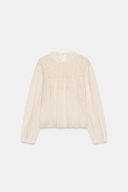 ZARA РУБАШКА С ВЫШИВКОЙ ZW COLLECTION, ЦВЕТ СЛОНОВОЙ КОСТИ