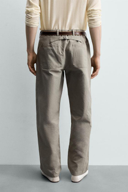 ZARA БРЮКИ RELAXED FIT С ХЛЯСТИКОМ, ЗЕЛЕНЫЙ/СЕРЫЙ