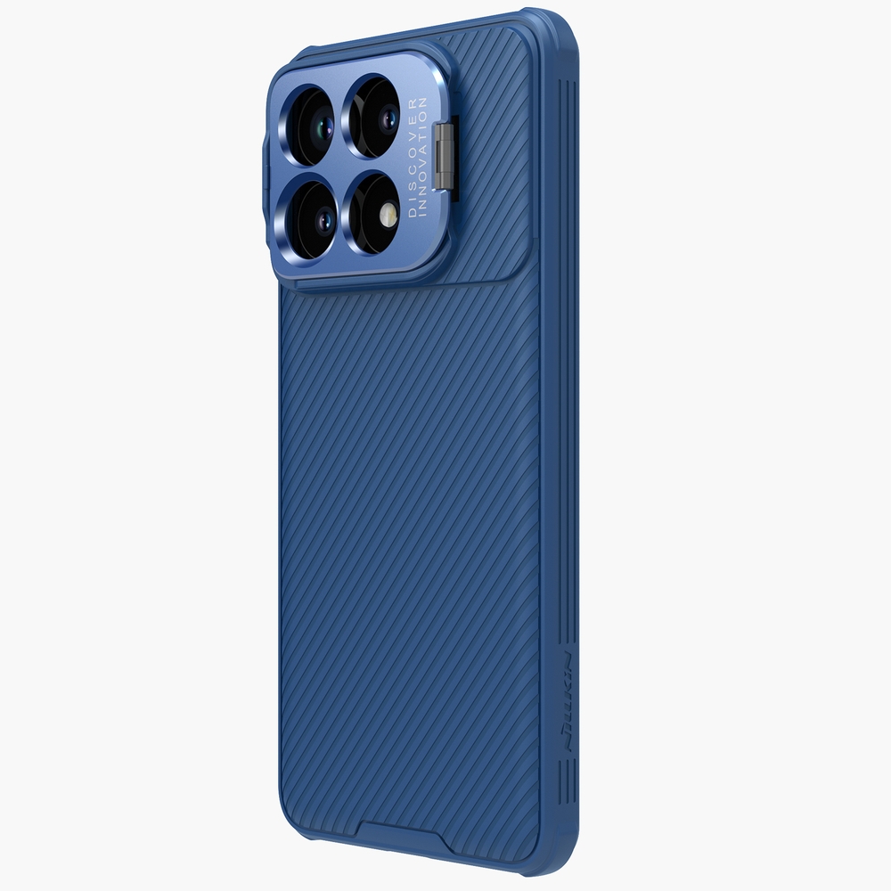 Чехол синего цвета от Nillkin с металлической откидной крышкой для камеры на Xiaomi Poco F6 Pro, серия CamShield Prop Case (версия Camera-visible)