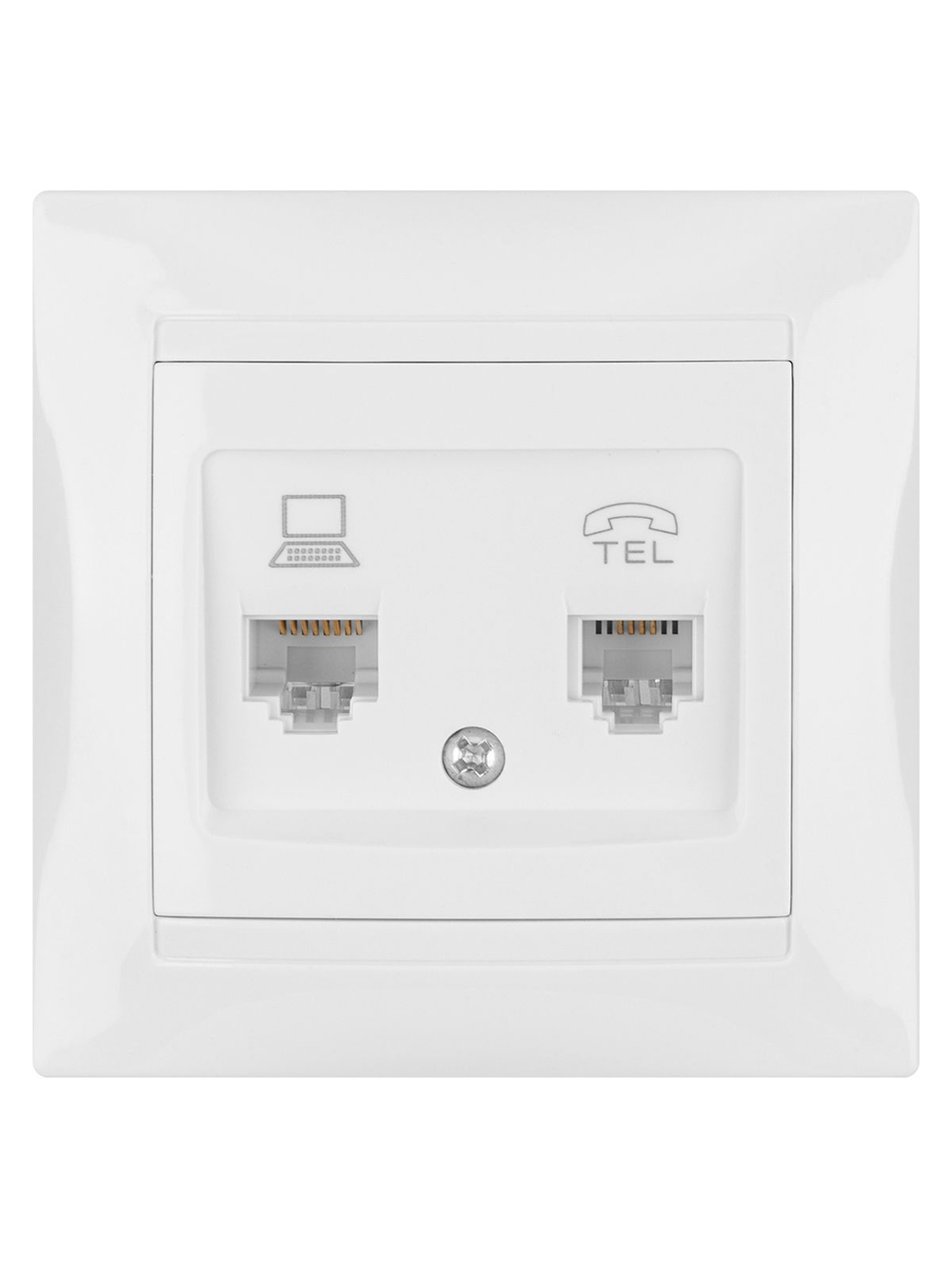 Розетка телефонная RJ11 + компьютерная RJ45 белая "Лама" TDM