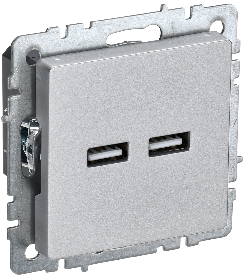 BRITE Розетка USB A+A 5В 3,1А РЮ10-1-БрА алюминий IEK