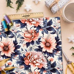 Ткань премиум шифон пионы на синих листьях