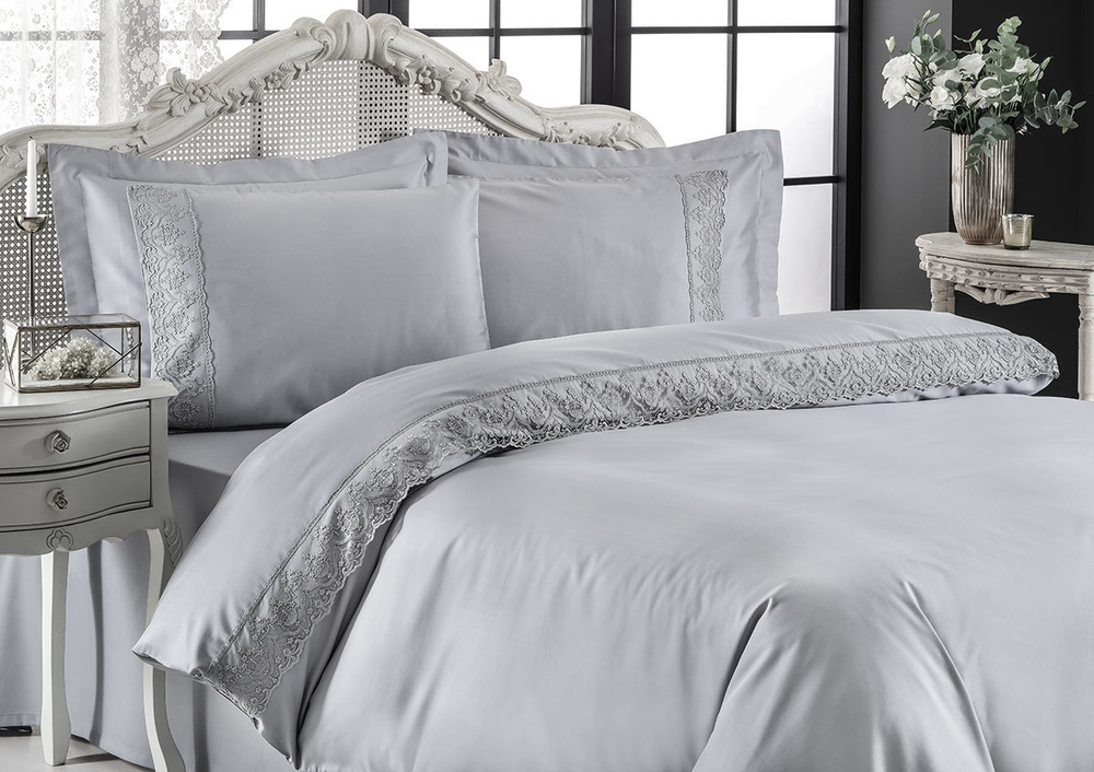 Постельное белье семейное Tivolyo home Lina серое