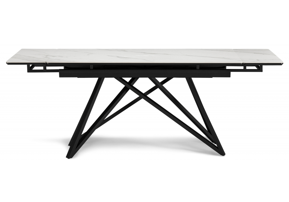 Керамический стол Woodville Вилсон 140(200)х80 белый мрамор snow white, черный, ножки черные