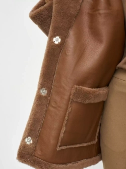 Двусторонняя дубленка из овечьей шерсти тедди чебурашка, коричневая, SilverFox