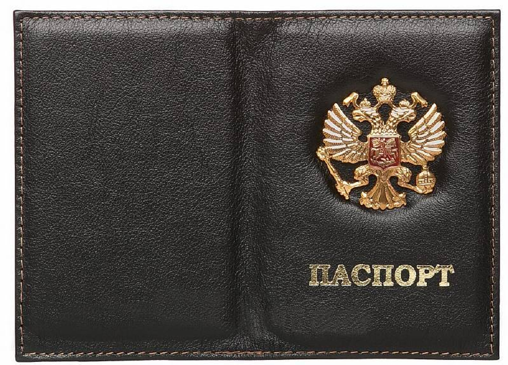 Обложка кожаная черная под паспорт (с мет.орлом)