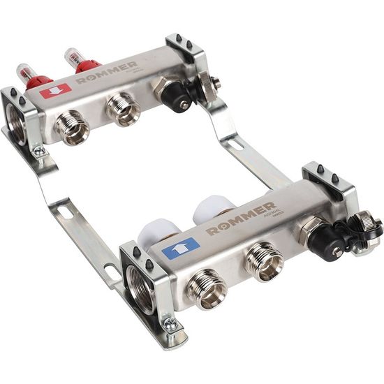 Коллектор Rommer 1"x3/4" на 2 контура с расходомерами и запорными клапанами RMS-1201-000002